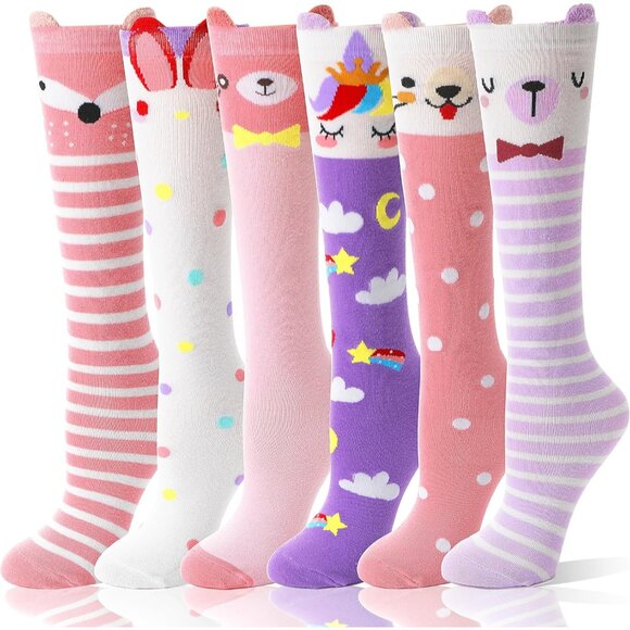 Other - 6 Pairs Kids Girls Knee High Socks Gift Long Crazy Silly Tall Funny Boot Cute An